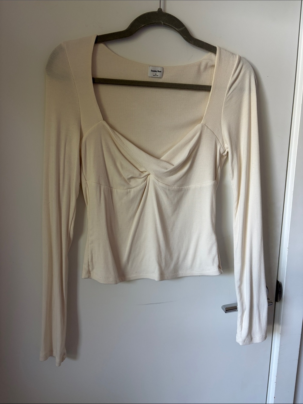 Sunday Best Cream Long-Sleeve Sweetheart Neck Top